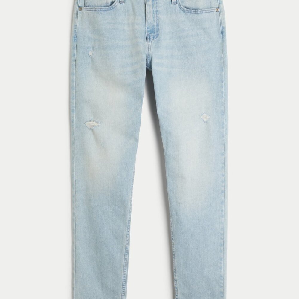 Mens Distressed Light Wash Athletic Skinny Jeans 30x32